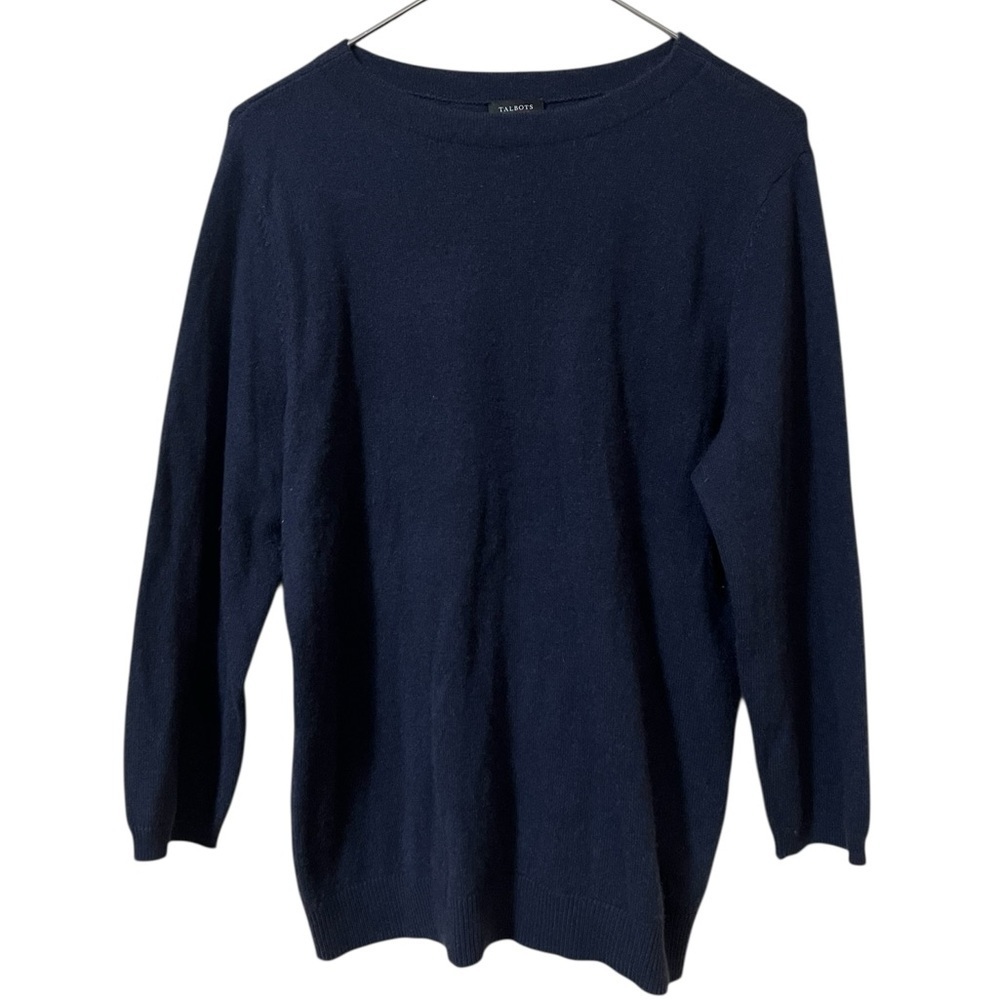 Talbots navy scoop neck 3/4 sleeve 100% cashmere sweater 2021